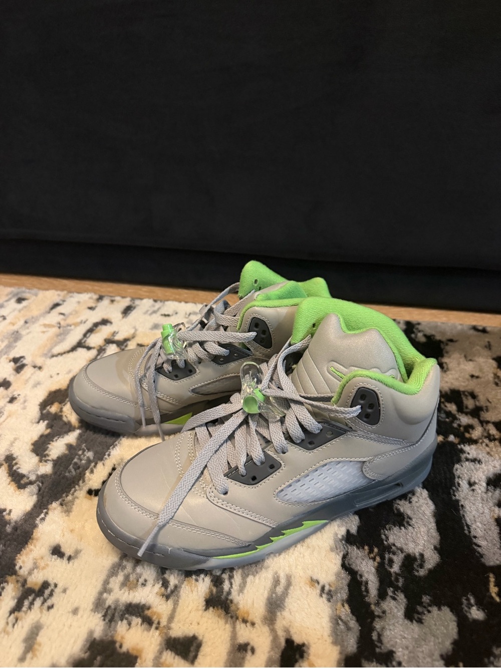 Jordan Kids Gray and Neon Green High-Top Sneakers